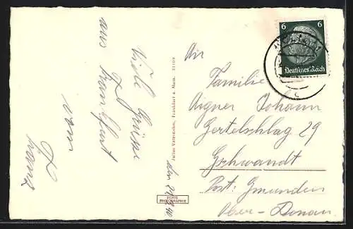 AK Frankfurt, Wappen, Opernhaus, Hauptbahnhof mit Strassenbahn, Römerberg