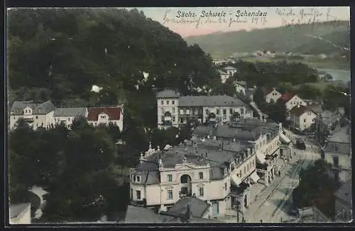 AK Bad Schandau, Ortsansicht aus der Vogelschau