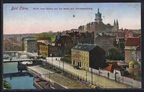 AK Bad Cleve, Blick vom Hafen auf die Stadt mit Schwanenburg