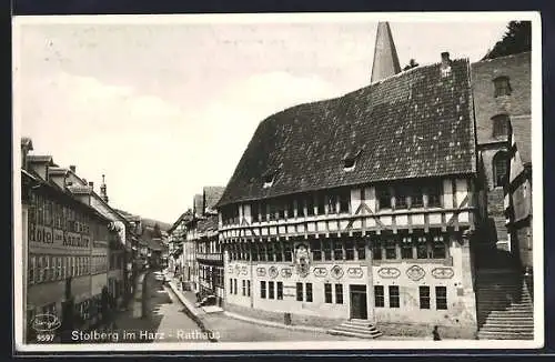 AK Stolberg im Harz, Strassenpartie mit Rathaus