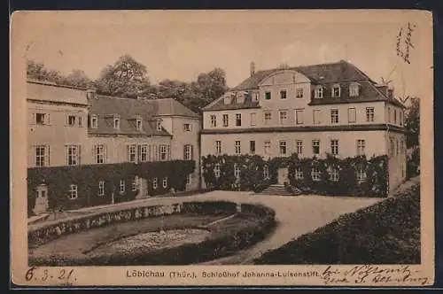 AK Löbichau /Th., Schlosshof Johanna-Luisenstift aus der Vogelschau