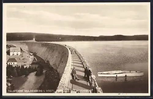 AK Muldenberg i. Vogtl., Stausee mit dem Motorboot, die Talsperre