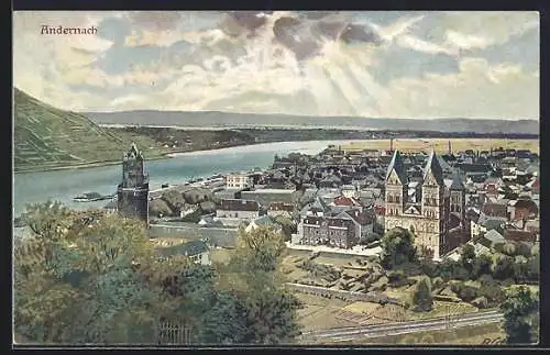 Künstler-AK Andernach, Blick zum Ort