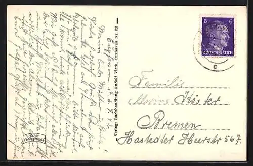 AK Cuxhaven, Nordseebad, Leuchtturm und Seepavillon bei Sturmflut
