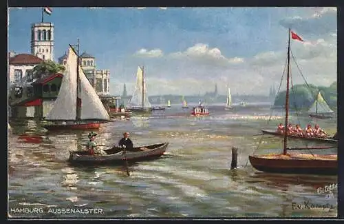 Künstler-AK Raphael Tuck & Sons Nr. 609 B: Hamburg, Ruderpartie auf der Aussenalster