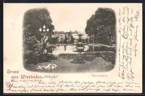 AK Wiesbaden, Kursaalplatz mit Brunnen