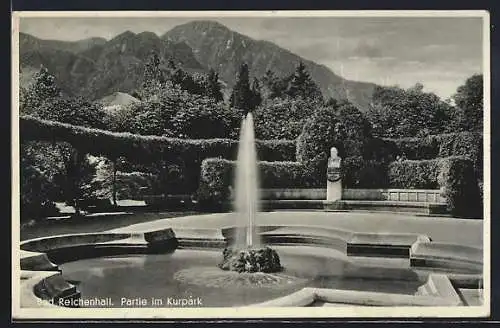 AK Bad Reichenhall, Büste und Springbrunnen im Kurpark