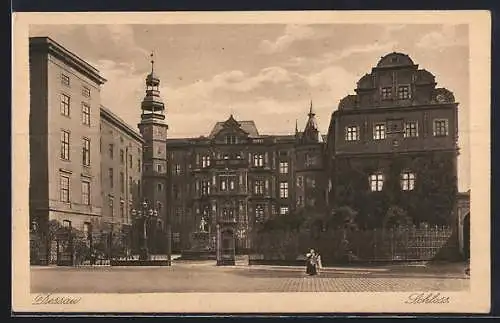 AK Dessau, Schloss mit Strassenpartie