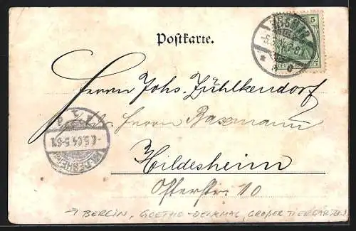 AK Wismar, Goethe-Denkmal, Grosser Tiergarten, Löwenzahn, Reklame für Toussaint-Langenscheidt