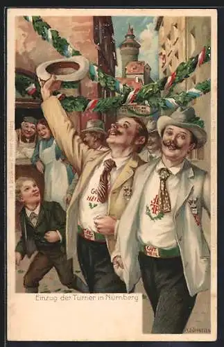 AK Nürnberg, X. Deutsches Turnfest 1903, Karte Nr. 1, Die Feststadt, Einzug der Turner