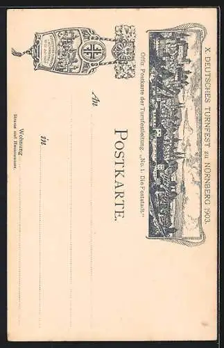 AK Nürnberg, X. Deutsches Turnfest 1903, Karte Nr. 1, Die Feststadt, Einzug der Turner