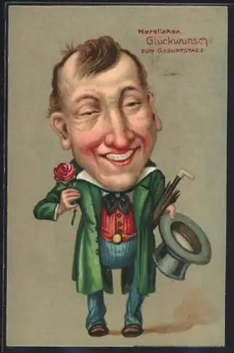 AK Glückwunsch zum Geburtstag, Lustiger Kerl mit grossem Kopf