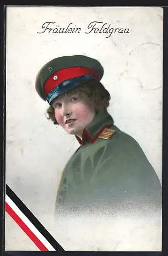 AK Frau in Uniform, Fräulein Feldgrau