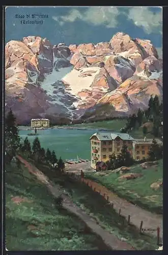 Künstler-AK Rudolf Alfred Höger: Misurina, Albergo Lago die Misurina, Dolomiten