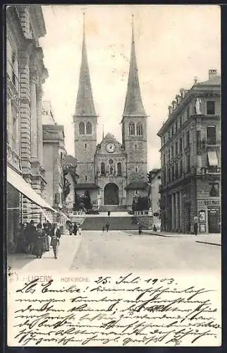 AK Luzern, Hofkirche mit Strassenpartie