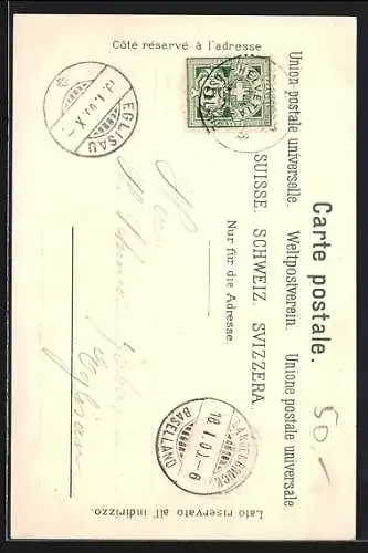 Lithographie Basel, Partie an der Wettsteinbrücke