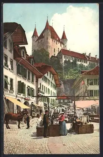 Künstler-AK Thun, Marktplatz mit Schloss