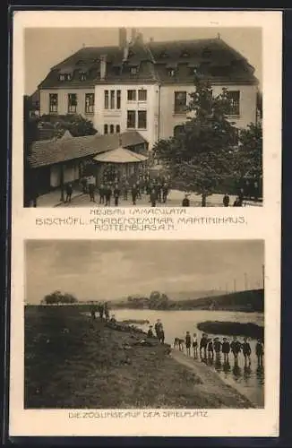 AK Rottenburg a. N., Bischöfl. Knabenseminar Martinihaus, Neubau Immaculata, Spielplatz