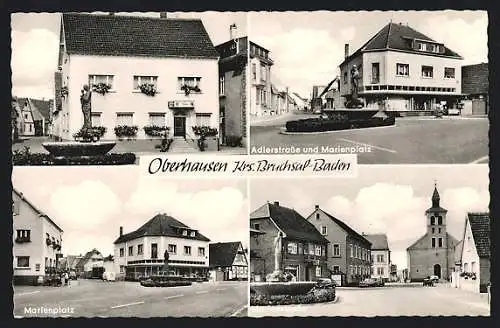 AK Oberhausen / Bruchsal, Adlerstrasse und Marienplatz, Gasthaus Zur Rose