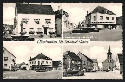 AK Oberhausen / Bruchsal, Adlerstrasse und Marienplatz, Gasthaus Zur Rose