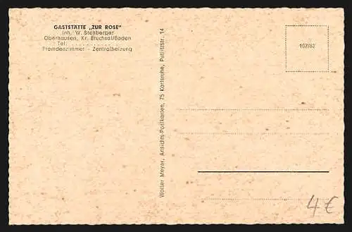 AK Oberhausen / Bruchsal, Adlerstrasse und Marienplatz, Gasthaus Zur Rose