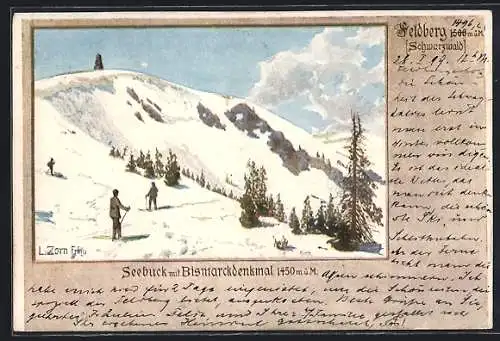 Künstler-AK Ludwig Zorn: Seebuck mit Bismarckdenkmal