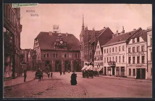 AK Minden / Weser, Markt mit Hotel Stadt Hannover