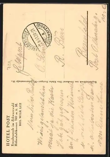 AK Freudenstadt /Schwarzwald, Hotel Post von Wilh. Luz