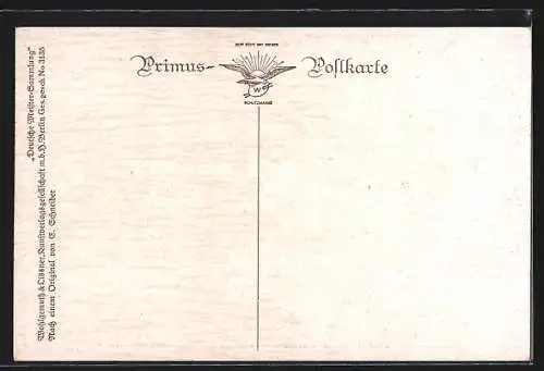 Künstler-AK Wohlgemuth & Lissner, Primus-Postkarte No. 3135: Bauernmädchen lesen einen Liebesbrief