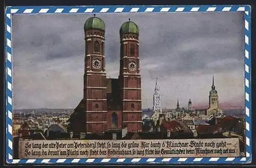 Künstler-AK Hans Boettcher: München, Panorama mit Türme der Frauenkirche