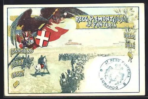 AK Reggimento Piemonte, 4. Fanteria, Infanterie im Marsch, Adler mit Wappen