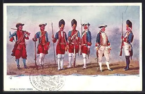 Künstler-AK italienische Soldaten in Uniform von 1659-1780