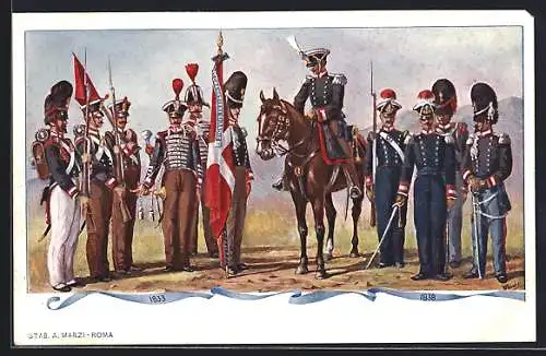 AK Granatieri di Sardegna, historische Uniformen 1833 - 1938