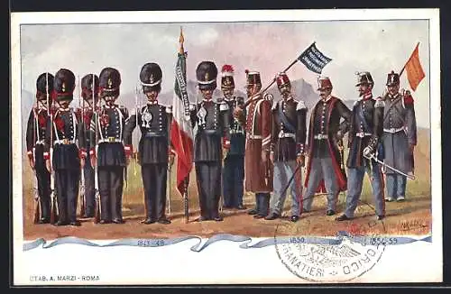 Künstler-AK Granatieri di Sardegna, historische Uniformen 1843-1859