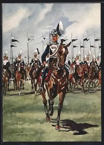 Künstler-AK Döbrich-Steglitz: 1. Garde- Ulanen-Regiment, Ausritt in Paradeuniformen