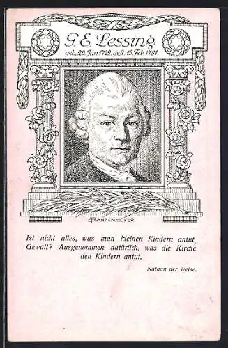 Künstler-AK Gotthold Ephraim Lessing, bedeutender Dichter der deutschen Aufklärung