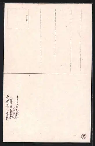 AK Frühling der Liebe, Liebespaar küsst sich