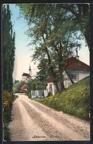 AK Attersee, Ortspartie mit Blick zur Kirche