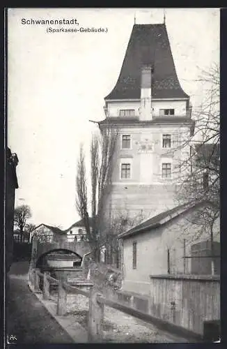 AK Schwanenstadt, Idyll am Sparkassengebäude