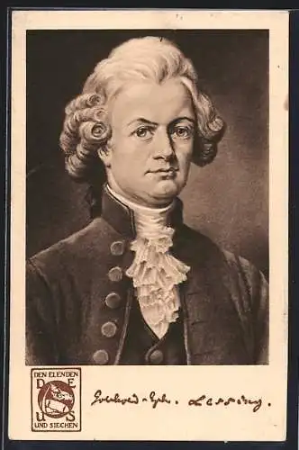 AK Dichter Gotthold Ephraim Lessing, Halbportrait mit Perücke