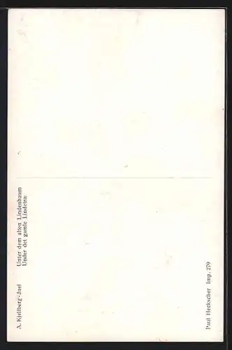 Ölgemälde-Imitations-AK Degi Nr. 533: Mädchen auf einer Bank unter dem alten Lindenbaum, von A. Kjellberg-Juel