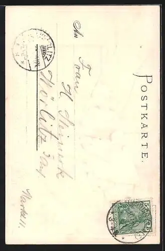 Lithographie Vergiss mein nicht!, Fräulein auf Parkbank