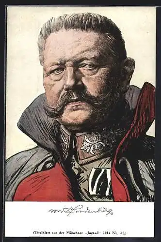 Künstler-AK Angelo Jank: Portrait von Generalfeldmarschall Paul von Hindenburg in Uniform