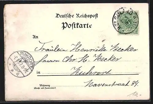 Lithographie Helgoland, Dampfer Prinzess Elisabeth mit Insel-Panorama
