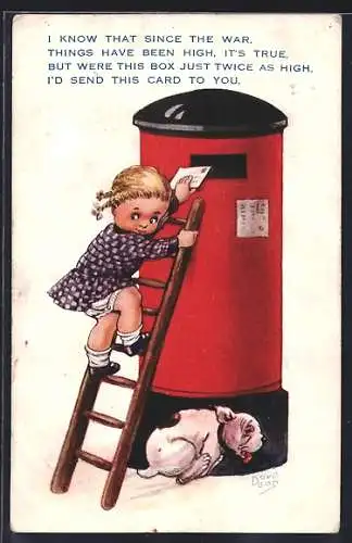 AK Kleines Mädchen wirft einen Brief in den Briefkasten