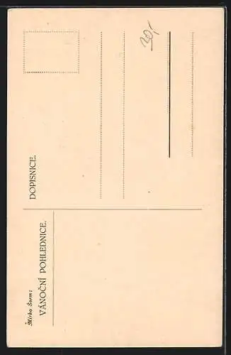 Künstler-AK Nackter kleiner Briefträger schaut auf eine Ruine