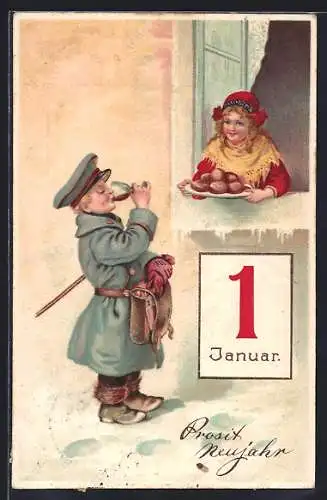 AK Briefträger am Fenster einer Frau trinkt Glas Wein