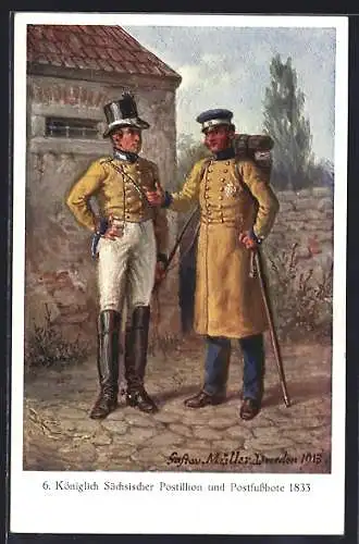 AK Königlich Sächsischer Postillion und Postfussbote, 1833