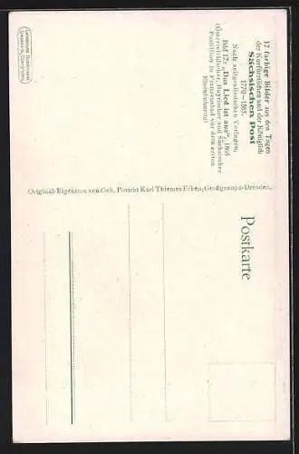 Künstler-AK Gustav Müller: Sächsische Post, Das Lied ist aus, 1865, Die erste Eisenbahn löst die Postboten ab
