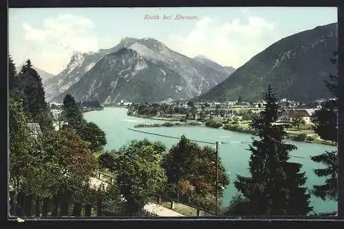 AK Ebensee am Traunsee, Roith, Ortspanorama mit Bergen